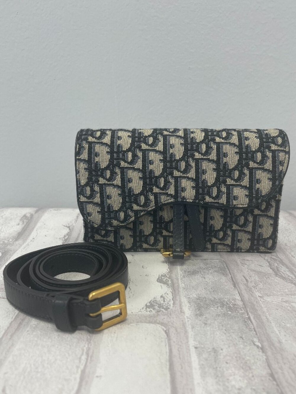 Christian Dior Blue Dior Oblique Jacquard Saddle Belt Pouch - Preowned - Picture 5 of 14